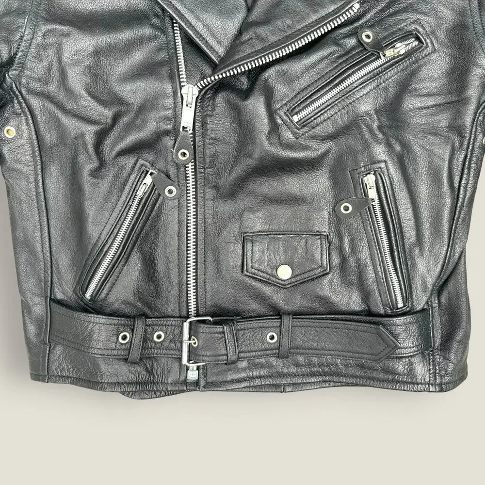 Classic Black Leather Biker Jacket - Picture 5 of 6